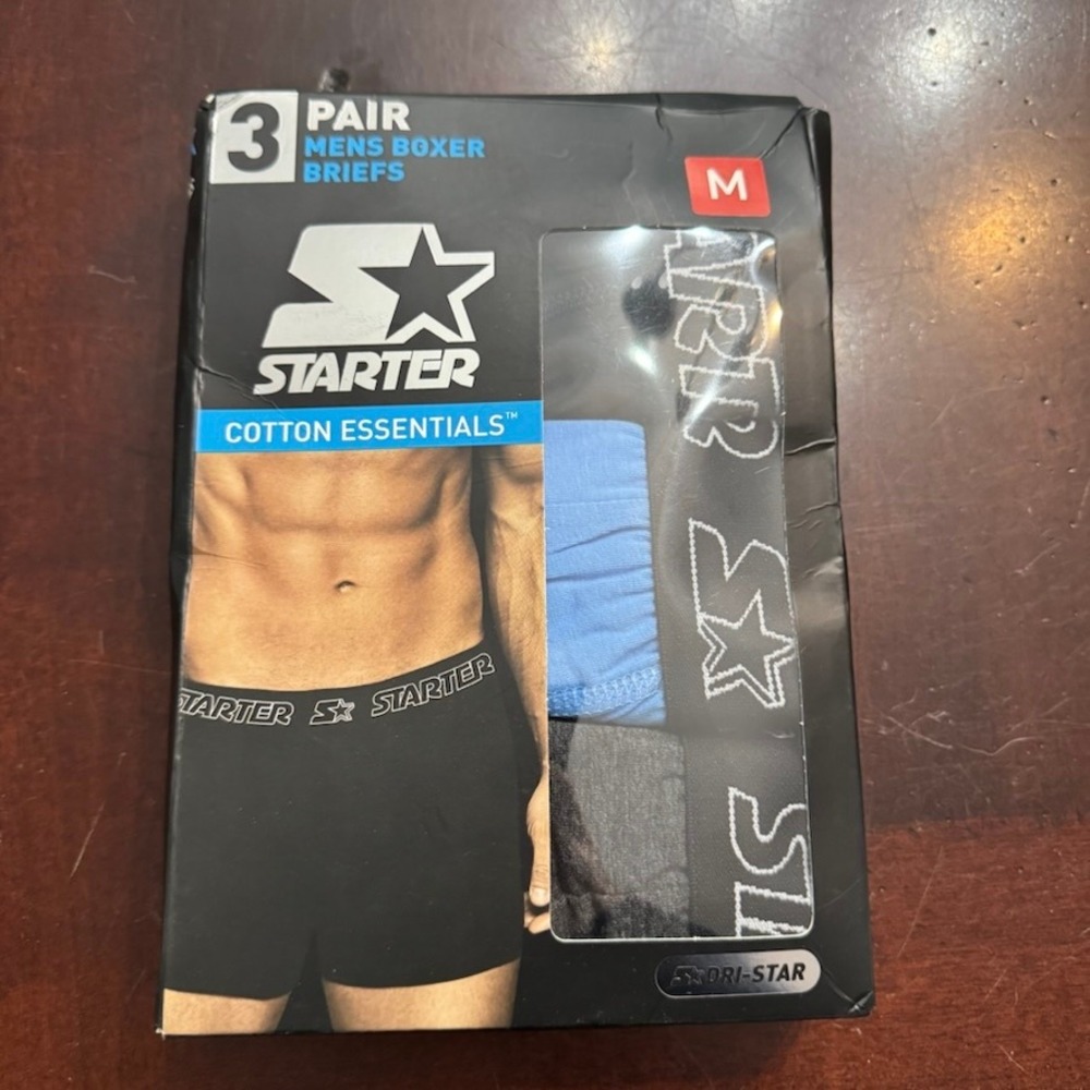 Starter Mens Boxer Briefs 3 Pair Cotton Essentials Dri-Star Multi Color Size M